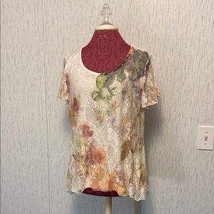 Roz & Ali Lace Double‑Layer Multi‑Color Top • Relaxed Fit • Size Large